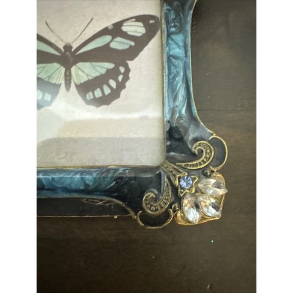 Blue Green Enamel & Clear Rhinestone Square Picture Frame 2 1/2" x 2 1/2" - Picture 5 of 8